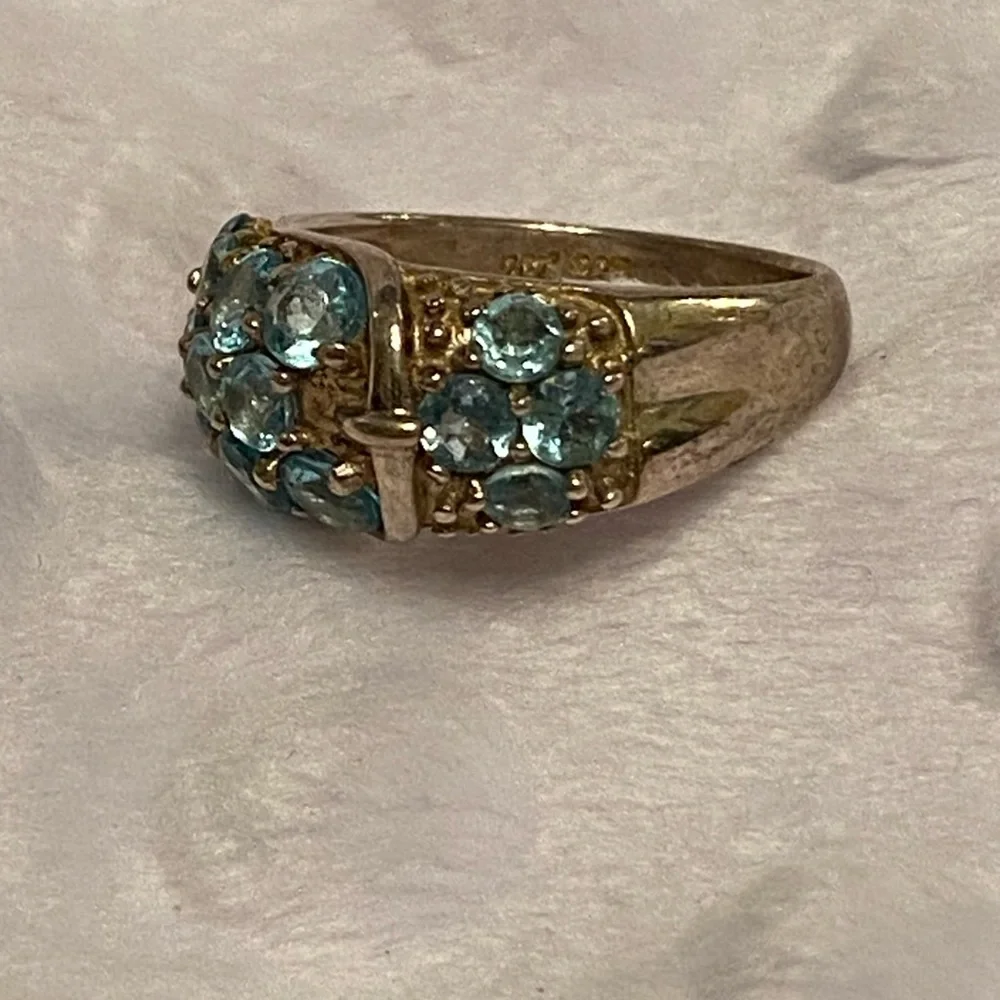 Cute Gold-toned Sterling Silver Buckle Band with Blue Topaz